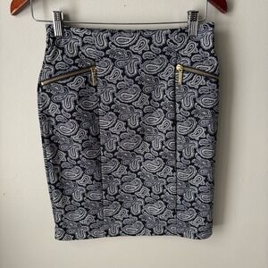 Michael‎ Kors Paisley Skirt Black & White Size 2 Petite Womens BOHO